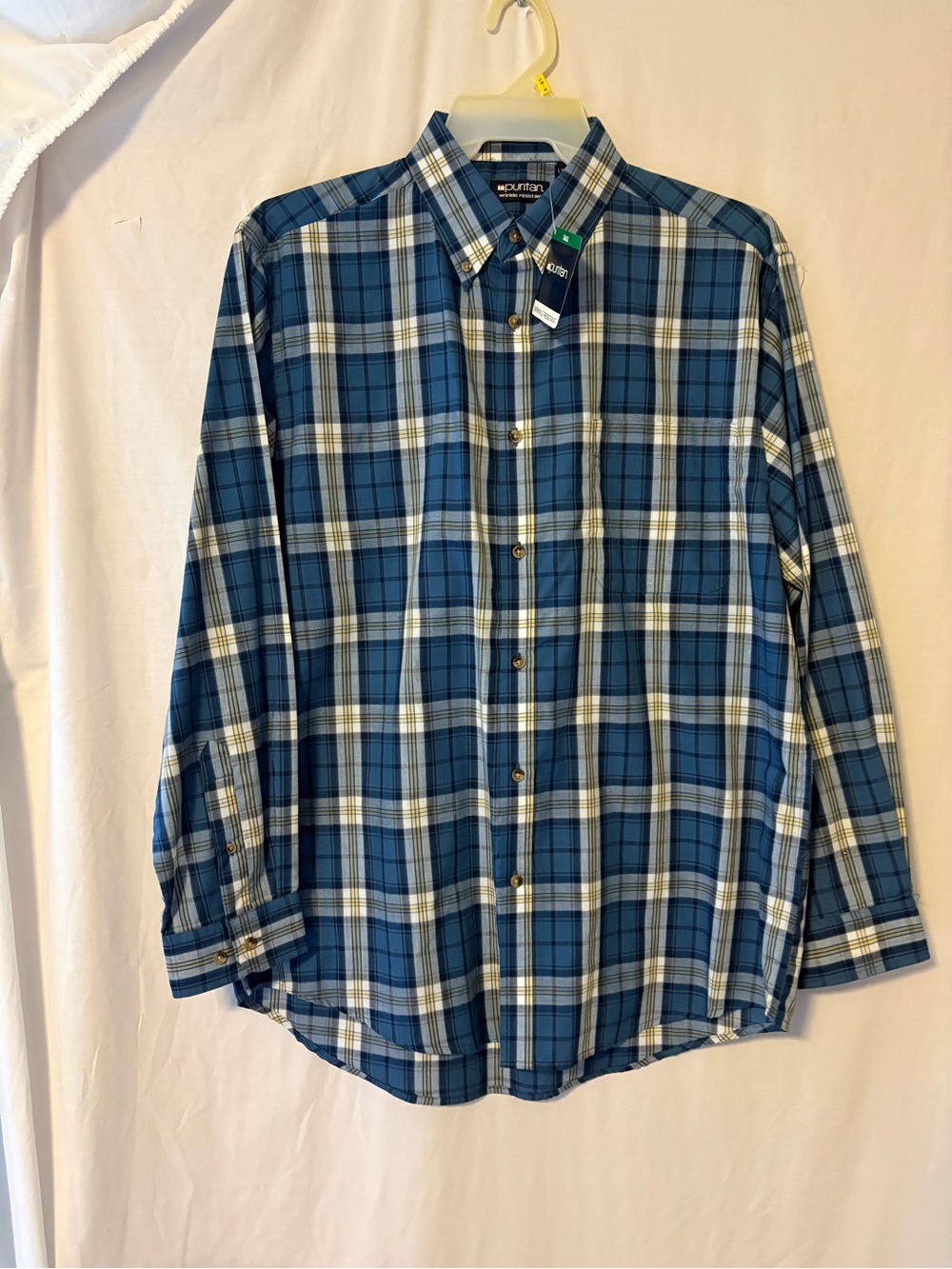 Puritan Men's Blue and White Plaid Button-Down Shirt